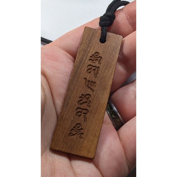 Asian Scroll Engraved Wooden Pendant Necklace - Picture 6 of 10